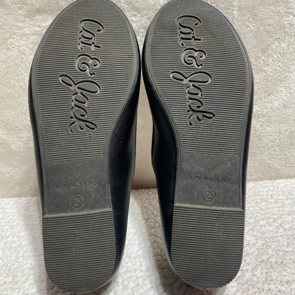 CAT&JACK Girls Diana Black Ballet Flats Shoes Size 2 Slip-On Bow Dressy School